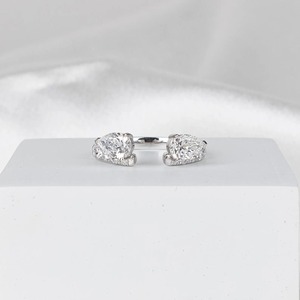 Lab Grown Pear Diamond <b>Open</b> Cuff <b>Ring</b> U Prong Pave White Gold Wedding Band for Women Adjustable Statement Jewelry - Product Image 1