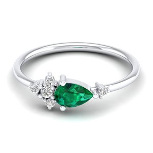 REYES Original Design Pear Cut 0.5 Carat Emerald Gemstone <b>Rings</b> in <b>925</b> Sterling <b>Silver</b> GRA Certified Moissanite Luxury Jewelry - Product Image 1