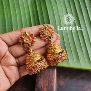Vintage Gold Plated Bridal Hoop Earrings with Crystal Pearl and Ruby - Product Image 1