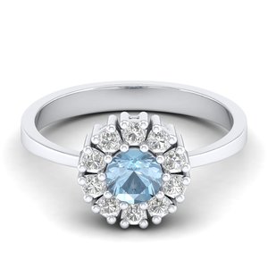 REYES Luxurious 925 Sterling Silver Round Cut Aquamarine Gemstone Daily Wear <b>Ring</b> For Women GRA Certified Moissanite Jewelry - Product Image 1