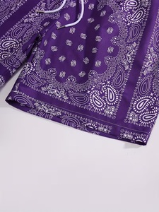 Shorts d'été pour hommes à imprimé bandana, respirants, en mélange de coton tissé, avec cordon de serrage, coupe ample, taille élastique, style plage, vente en gros - Product Image 4