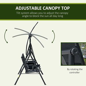 Dondolo da Esterno a 2 Posti con Tavolino Girevole, Portabicchieri Regolabile, Tettuccio Superiore e Piedini Antiscivolo per Interni - Product Image 4