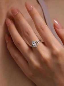 Anillo de doble banda con diamante de corte marquesa de 2.01 CT E VS1, conjunto único a juego, diamante cultivado en laboratorio, oro sólido de 14K, regalo de propuesta de matrimonio para enamorados - Product Image 5