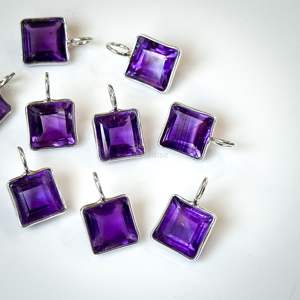 Colgante de Amatista Natural Cuadrada con Corte Princesa, Plata de Ley 925, Joyería Hecha a Mano, Elegante Amatista al por Mayor - Product Image 5