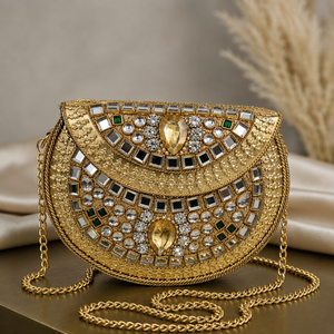 AL MALIK CRAFT Gold Plated Embroidered <b>Clutch</b> <b>Bag</b> <b>Green</b> Kundan Stones Ethnic Designer Handbag Uttar Pradesh <b>for</b> <b>Wedding</b> Party - Product Image 4