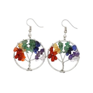 Pendientes de Gancho Hechos a Mano al por Mayor con Árbol de la Vida de los Siete Chakras, Joyería de Piedra de Ágata Natural, Estilo Feng Shui, Cristales de Piedras Preciosas del Amor - Product Image 5