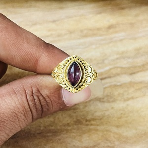 Anillo de Latón con Diseño Vintage Favorito del Comprador, Textura de Filigrana, Chapado en Oro, Anillo de Amatista, Estilo Tribal Bohemio, Anillo Ornamentado al por Mayor para Mujer - Product Image 2