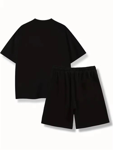 OEM Custom Logo Unisex Summer Men's 100% Cotton Breathable Oversized Vintage Two-Piece T-Shirt and <b>Shorts</b> <b>Set</b> - Product Image 4
