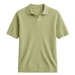 Polo en tricot à motif vagues vert feuille pour homme, manches courtes, 100 % coton, coupe ajustée, décontracté, respirant, idéal pour l'été, vente en gros - Product Image 1
