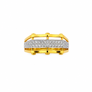 Solid 18K <b>Gold</b> Mens Diamond Band <b>Ring</b> Multi Row Micro Pave Center Strip Geometric High Polish Classic Wedding Party Daily Wear - Product Image 1