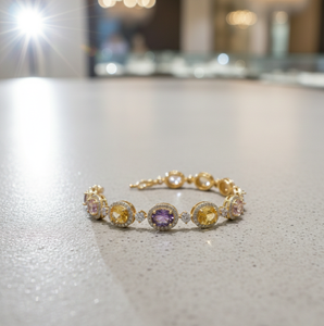 กำไลข้อมือรูปไข่สีเหลืองและสีน้ำเงินประดับด้วยอเมทิสต์ เงินแท้ 925 ชุบทอง 18K สร้อยข้อมือพลอยหรูหรา ขนาด 2.6 เหมาะสำหรับงานปาร์ตี้ - Product Image 5