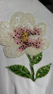 Boho Style <b>Animal</b> Print Glass & <b>Crystal</b> Seed Beads Handcrafted Embroidery Women's Evening Top for Baptism and Anniversary Summer - Product Image 3