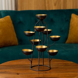 9 Cup Metal Tealight Candle Holder Stand <b>Black</b> and Gold Decorative Tea Light <b>Candelabra</b> for Home Decor Table Centerpiece - Product Image 2