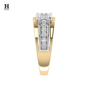 Bague de mariage pour homme en or 14 carats, bicolore, avec diamants taille princesse, trois pierres serties en canal, pour anniversaire - Product Image 4