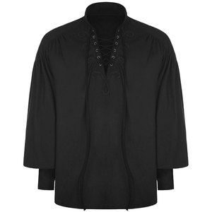 2026 Top Selling <b>Men's</b> Gothic Pirate Shirt Costume Comfortable Black Lace-up Poet Shirt V-neck Retro Cosplay Top - Product Image 1