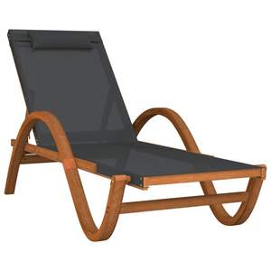 Chaise longue en bois massif de peuplier avec oreiller en textilène gris Meubles de relaxation d'extérieur de qualité supérieure - Product Image 2
