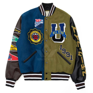Custom Men's Varsity Jacket Black White Embroidered Patch Turn Down Collar Regular Fit Autumn Outerwear - Product Image 5