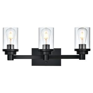 Lampada da Bagno Nera a 3/4 Luci con Paralume in Vetro Trasparente per Specchi e Mobili da Bagno - Product Image 3