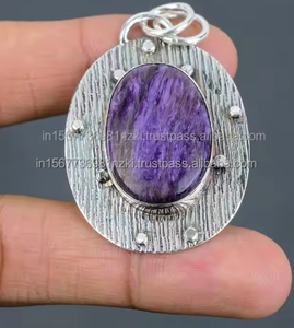 Pendentif Charoite violet 925 argent Sterling pierre précieuse naturelle grand pendentif bijoux faits à la main forme ovale pendentif cadeau pour noël - Product Image 1