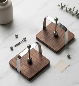 Handmade Personalized Pattern Tabletop Napkin <b>Holder</b> Square Box Shape Wood Base Steel <b>Rod</b> Small size Modern Dining Table By UO - Product Image 6