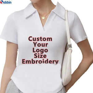 Polo pour femme confortable, style tendance, t-shirt en coton à manches courtes pour femme, col polo, ourlet incurvé avec motif imprimé pour l'été - Product Image 4