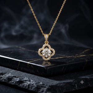 Collier pendentif en argent sterling 925 avec moissanite taille brillant rond et halo floral, chaîne à maillons taille brillant rond - Product Image 3