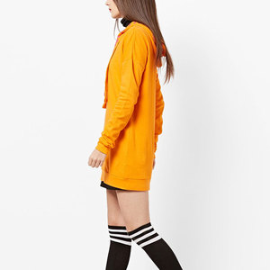 Women's Oversized Hooded Long Sleeve Sweatshirt Dress With Zipper And Letter Print In Orange Knitted Cotton Autumn Wear - Product Image 2