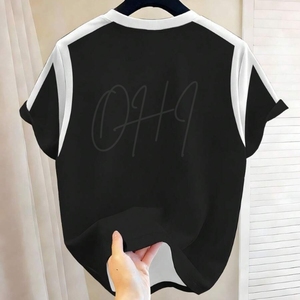 Camiseta de Algodón 100% para Hombre con Logotipo Personalizado, Paneles en Contraste Negros, OEM ODM, Corte Holgado Informal, Manga Corta, Cuello Redondo, Ecológica - Product Image 2