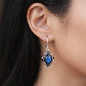 Boucles d'oreilles pendantes en labradorite bleue, argent sterling 925, plaqué or rose et or jaune, bijoux bohèmes faits à la main, cadeau - Product Image 2