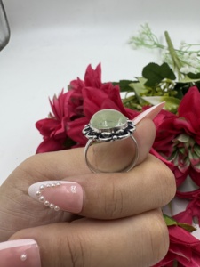 Natural Prehnite Oval Silver Plated <b>Statement</b> <b>Ring</b> Handmade Vintage Floral Gemstone <b>Ring</b> for Women - Product Image 2
