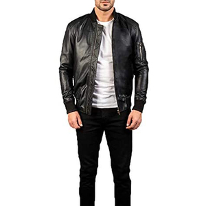 High Quality Coated Leather Jacket 100% Cow Skin Stand Collar Hooded Vintage Style for <b>Men</b> - Product Image 6