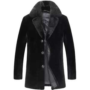 Abrigo Largo de Lana Premium para Hombre con Cuello de Piel de Visón Auténtica, Cierre de Botones y Cremallera - Chaqueta de Lujo para Invierno - Product Image 1