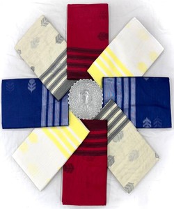 Sari Tradicional Indio de Algodón Azul con Borde Blanco, Estilo Casual para Mujer, Corte Regular, Largo hasta el Suelo, para Todas las Temporadas - Product Image 4