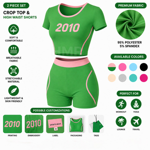 Conjunto Deportivo de 2 Piezas HMR Sorority Sisterhood, Top Corto Verde y Pantalones Cortos de Ciclismo con Ribete Rosa - Product Image 6