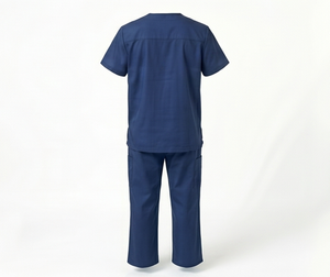 Unisex Blue <b>Scrub</b> Top V-Neck Short Sleeve Woven Cotton Polyester Hospital <b>Uniforms</b> <b>Scrub</b> Tops - Product Image 5