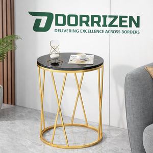 Mesa Auxiliar Redonda Moderna con Marco de Metal Dorado, Tapa de Mármol, Mesa Lateral de Madera y Metal, Acabado Dorado Decorativo para Sala de Estar y Dormitorio - Product Image 2
