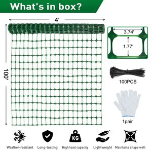 4'x100' Safety Fence 100 Zip Ties Temporary Reusable Plastic <b>Mesh</b> Fencing Roll for <b>Garden</b> Construction Animal Protective Gear - Product Image 2