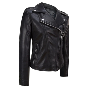 Women's Genuine Leather <b>Blazer</b> Full Sleeve Solid Black Regular Length Button Collar Winter Wear 3D Pattern Wool Liner Silk - Product Image 5