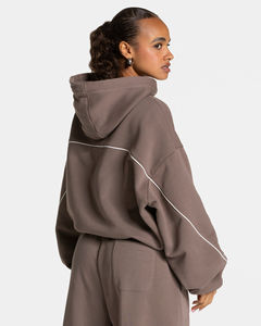 Custom Logo Embroidery Oversized <b>Mocha</b> <b>Hoodie</b> Piping Two Piece Men's Winter Streetwear Tracksuits Breathable Gym Training Sweat - Product Image 2