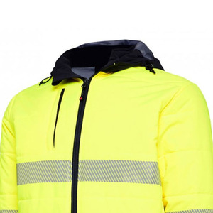 เสื้อแจ็คเก็ตพัฟเฟอร์สะท้อนแสงแบบ Hi-Vis สำหรับผู้ชาย กันลม เสื้อคลุมทำงานฤดูหนาว สีดำ-เหลือง ตัดต่อสี ซิปปิด - Product Image 2