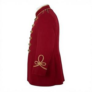 เสื้อโค้ทวินเทจสีแดงแบบยูนิเซ็กซ์ กระดุมสองแถว ผ้าขนสัตว์ 100% คอจีน แต่งริบบิ้นสีทอง ลายการ์ตูน/ลายจุด เสื้อโค้ทฤดูหนาวแบบเป็นทางการ - Product Image 3
