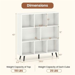 8 <b>Cube</b> Modern 3-Tier Storage Organizer Bookcase with 5 Metal Legs <b>Bookshelves</b> - Product Image 3