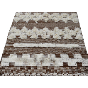 Handwoven Moroccan <b>Boho</b> Flatweave <b>Rug</b>-Low Pile Wool Brown Ivory Diamond Pattern with Fringe - Product Image 2