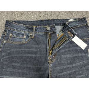 Jean vintage pour homme, coupe droite, taille mi-haute, ajustement régulier, taille élastique, fermeture boutonnée, délavage clair/foncé, pantalon en denim décontracté - Product Image 5