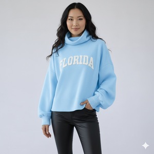 Women's Casual <b>Mock</b> <b>Neck</b> Fleece Sweatshirt Solid Color Long Sleeve Pullover Cozy Winter <b>Top</b> Eco-Friendly Polyester/Cotton Front - Product Image 5