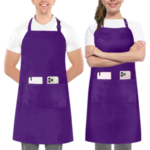 Tablier unisexe violet OEM ODM avec poches pour personnel de restaurant, bar, serveurs, en polyester tissé, fermeture à pression - Product Image 6
