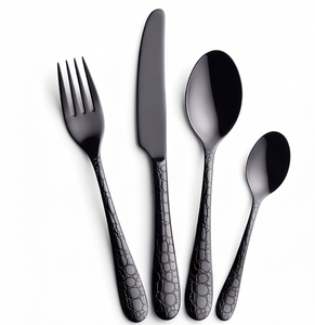 Modern <b>Black</b> Matte Finish Flatware <b>Set</b> With Crocodile Pattern Handles Durable Metal <b>Cutlery</b> For Wedding Tabletop Dining - Product Image 1