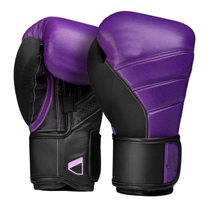 Gants de boxe professionnels en cuir véritable, faits à la main, couleur violet et noir - Product Image 5