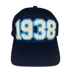 หมวกเบสบอลสีน้ำเงินกรมท่าปี 1938 ปักลายตัวเลขด้วยไหมเชนีล ปรับขนาดได้ หมวกกีฬาลำลองสำหรับทุกเพศ สั่งทำขายส่งได้ - Product Image 1