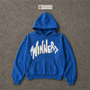 Sudadera con Capucha Azul con Gráficos y Letras Blancas en Grafiti, Estilo Urbano Holgado, Texturizado, Moda Casual - Product Image 5